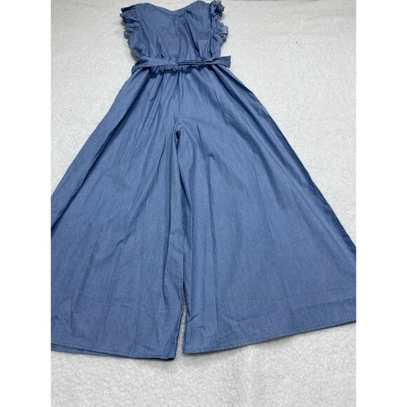 Anthropologie Hutch Jumpsuit Blue Journi Wide Leg Retro Coastal Boho Medium NWT